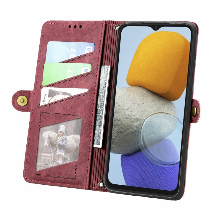 For Samsung Galaxy M23 Geometric Zipper Wallet Side Buckle Leather Phone Case