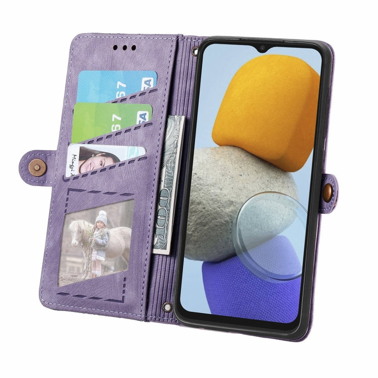 For Samsung Galaxy M23 Geometric Zipper Wallet Side Buckle Leather Phone Case