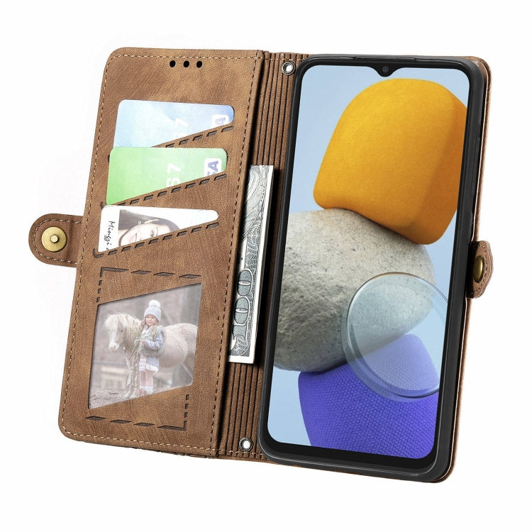 For Samsung Galaxy M23 Geometric Zipper Wallet Side Buckle Leather Phone Case