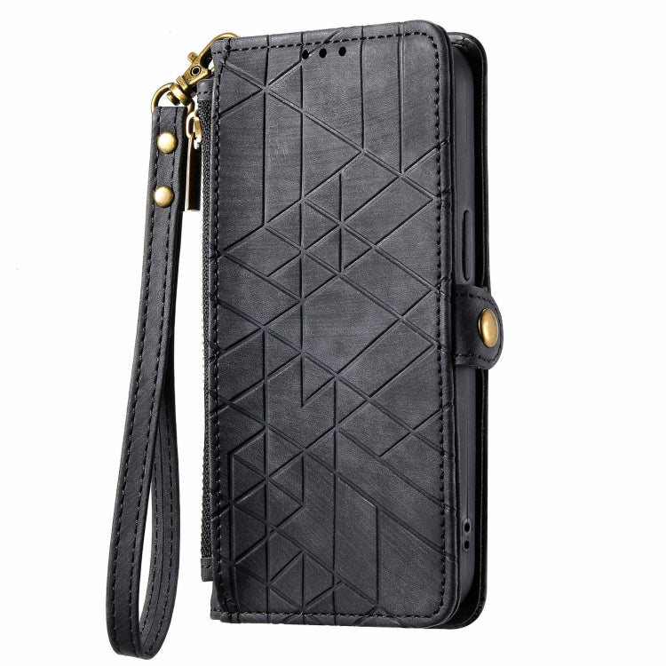 For Samsung Galaxy M23 Geometric Zipper Wallet Side Buckle Leather Phone Case