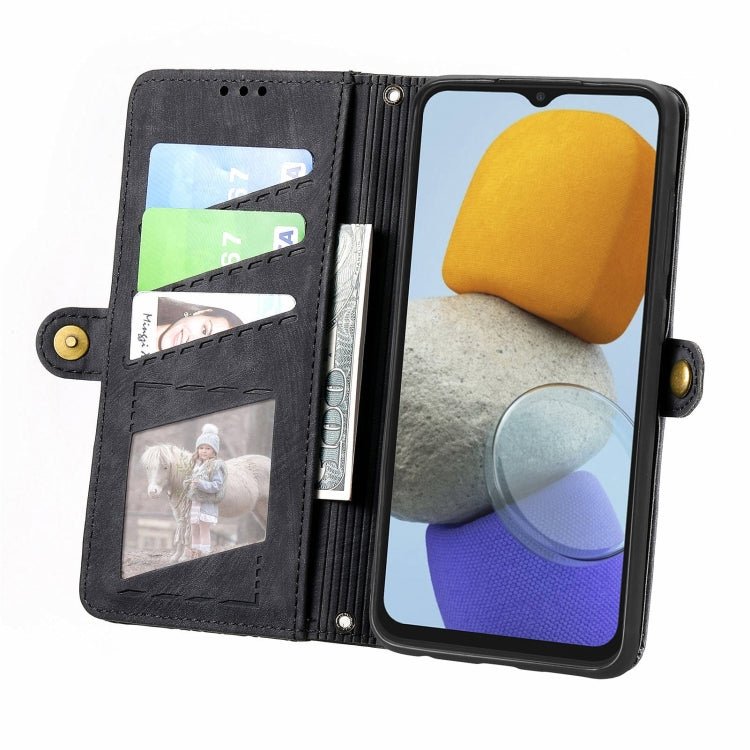 For Samsung Galaxy M23 Geometric Zipper Wallet Side Buckle Leather Phone Case