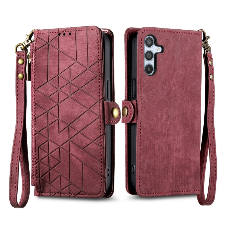 For Samsung Galaxy A36 5G Geometric Zipper Wallet Side Buckle Leather Phone Case