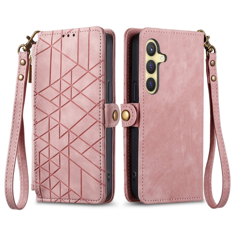 For Samsung Galaxy S25+ 5G Geometric Zipper Wallet Side Buckle Leather Phone Case