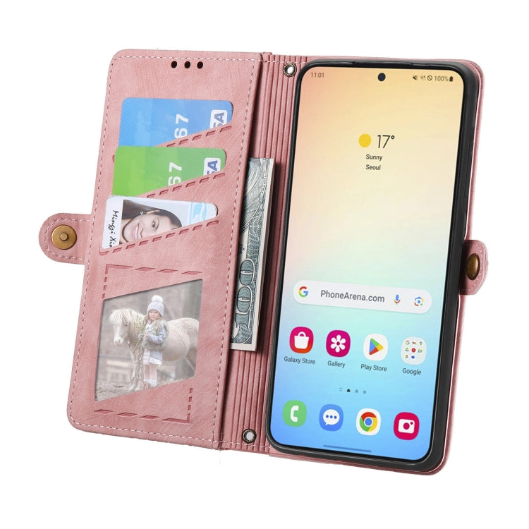 For Samsung Galaxy S25+ 5G Geometric Zipper Wallet Side Buckle Leather Phone Case
