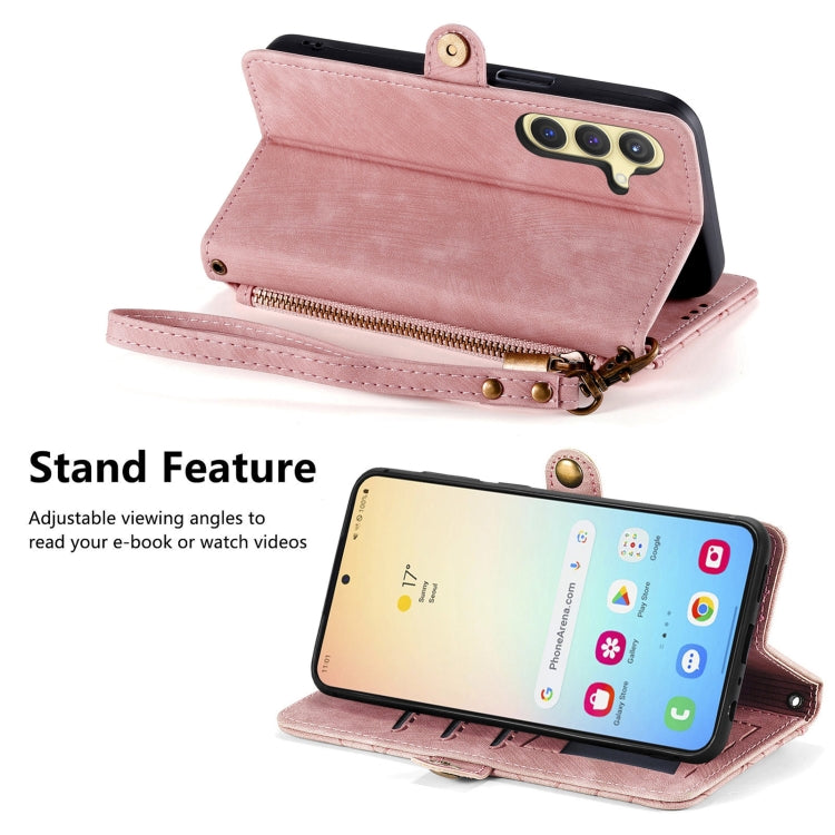 For Samsung Galaxy S25+ 5G Geometric Zipper Wallet Side Buckle Leather Phone Case