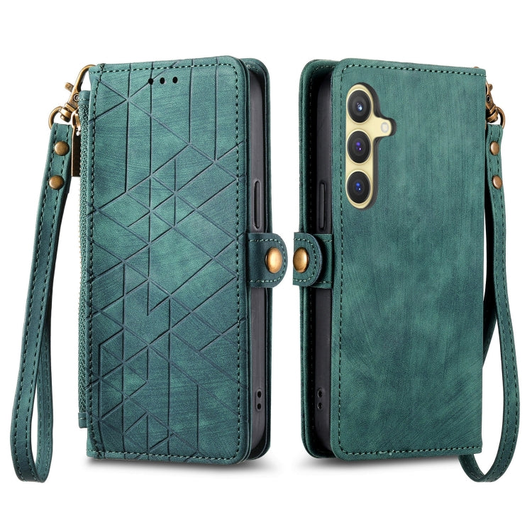 For Samsung Galaxy S25+ 5G Geometric Zipper Wallet Side Buckle Leather Phone Case