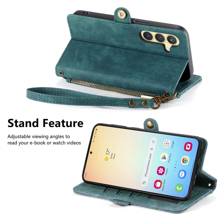 For Samsung Galaxy S25+ 5G Geometric Zipper Wallet Side Buckle Leather Phone Case