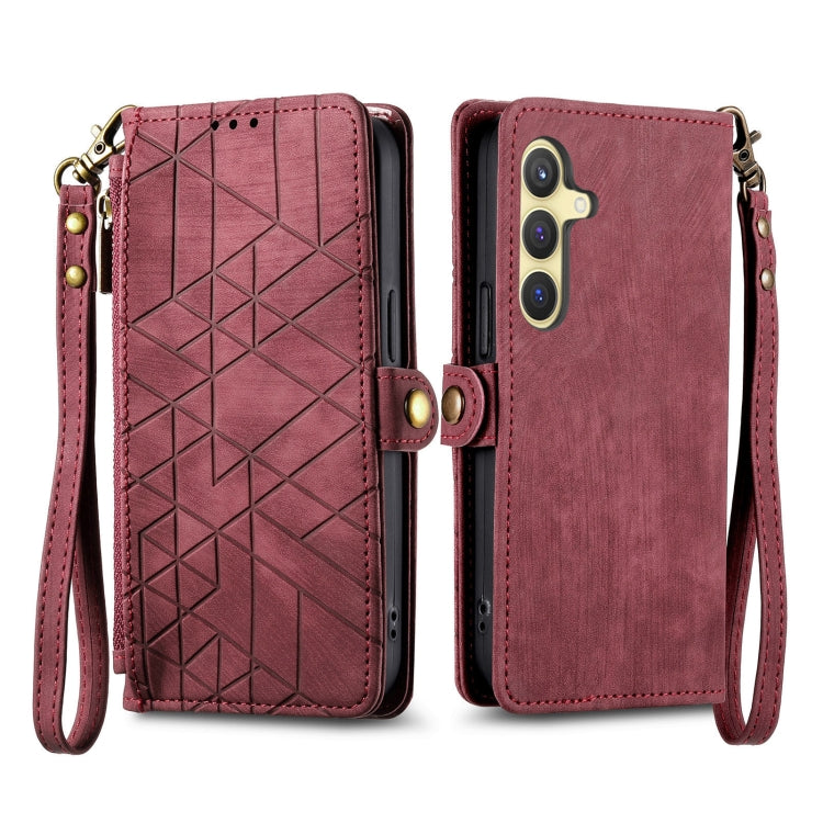 For Samsung Galaxy S25+ 5G Geometric Zipper Wallet Side Buckle Leather Phone Case
