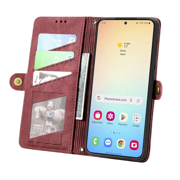 For Samsung Galaxy S25+ 5G Geometric Zipper Wallet Side Buckle Leather Phone Case