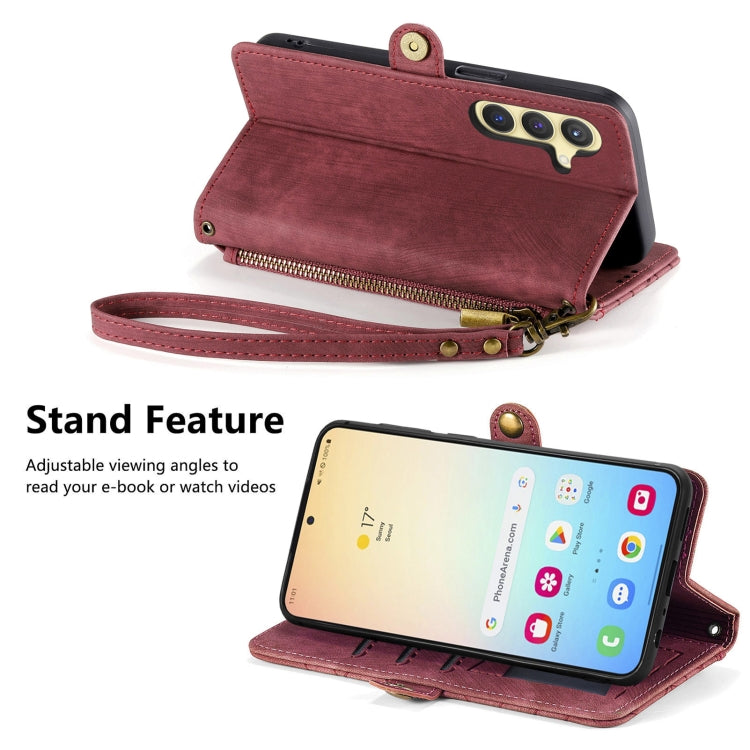 For Samsung Galaxy S25+ 5G Geometric Zipper Wallet Side Buckle Leather Phone Case