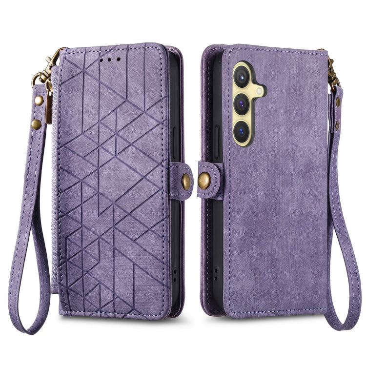 For Samsung Galaxy S25+ 5G Geometric Zipper Wallet Side Buckle Leather Phone Case