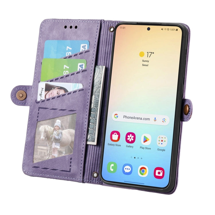 For Samsung Galaxy S25+ 5G Geometric Zipper Wallet Side Buckle Leather Phone Case