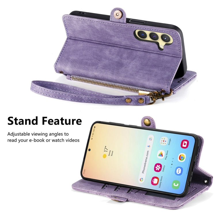 For Samsung Galaxy S25+ 5G Geometric Zipper Wallet Side Buckle Leather Phone Case