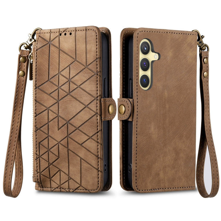 For Samsung Galaxy S25+ 5G Geometric Zipper Wallet Side Buckle Leather Phone Case