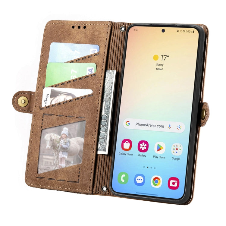 For Samsung Galaxy S25+ 5G Geometric Zipper Wallet Side Buckle Leather Phone Case