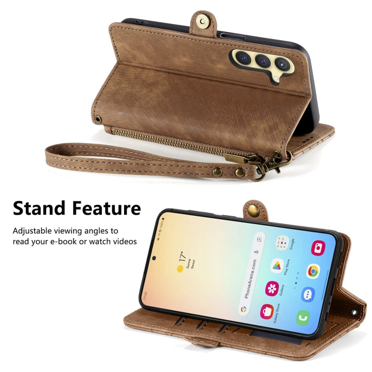 For Samsung Galaxy S25+ 5G Geometric Zipper Wallet Side Buckle Leather Phone Case