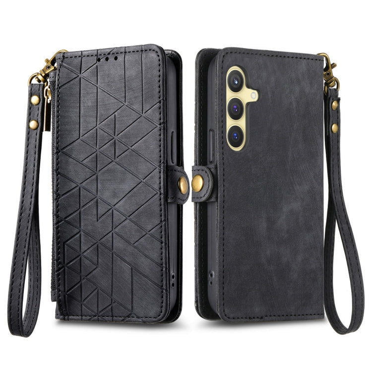 For Samsung Galaxy S25+ 5G Geometric Zipper Wallet Side Buckle Leather Phone Case