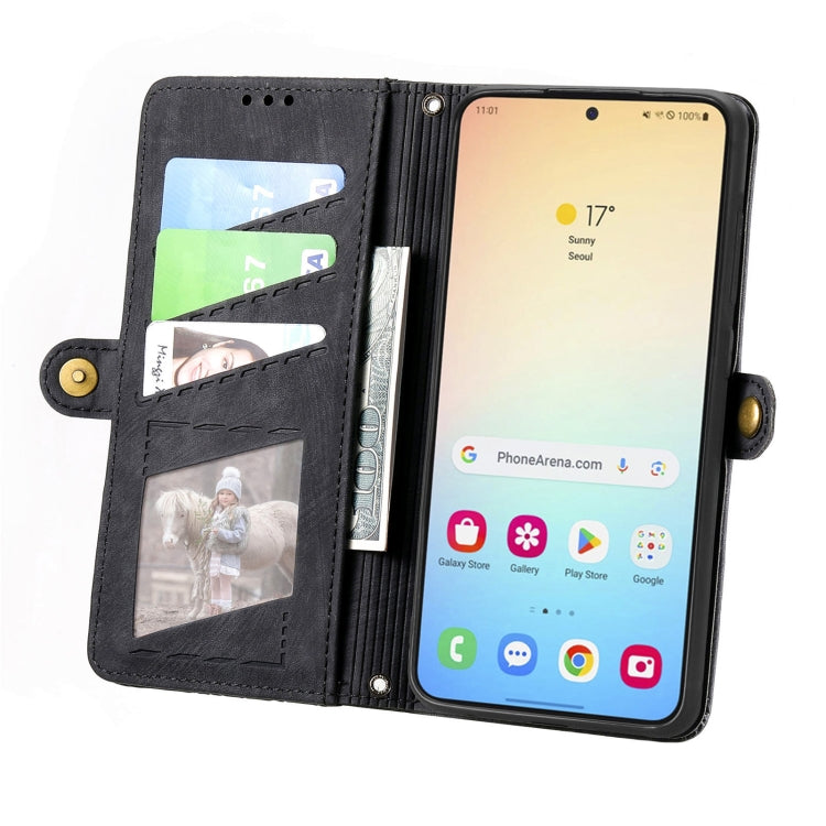 For Samsung Galaxy S25+ 5G Geometric Zipper Wallet Side Buckle Leather Phone Case
