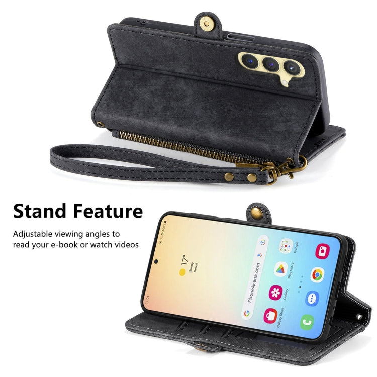 For Samsung Galaxy S25+ 5G Geometric Zipper Wallet Side Buckle Leather Phone Case