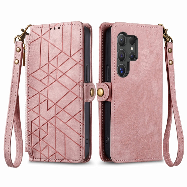 For Samsung Galaxy S25 Ultra 5G Geometric Zipper Wallet Side Buckle Leather Phone Case