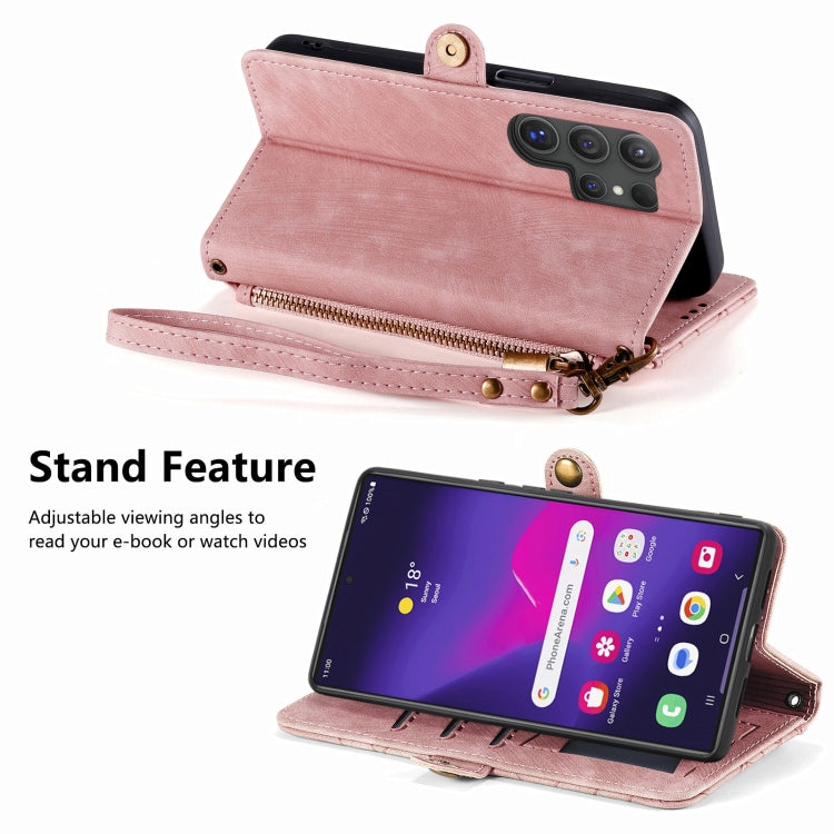For Samsung Galaxy S25 Ultra 5G Geometric Zipper Wallet Side Buckle Leather Phone Case