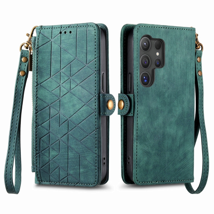 For Samsung Galaxy S25 Ultra 5G Geometric Zipper Wallet Side Buckle Leather Phone Case