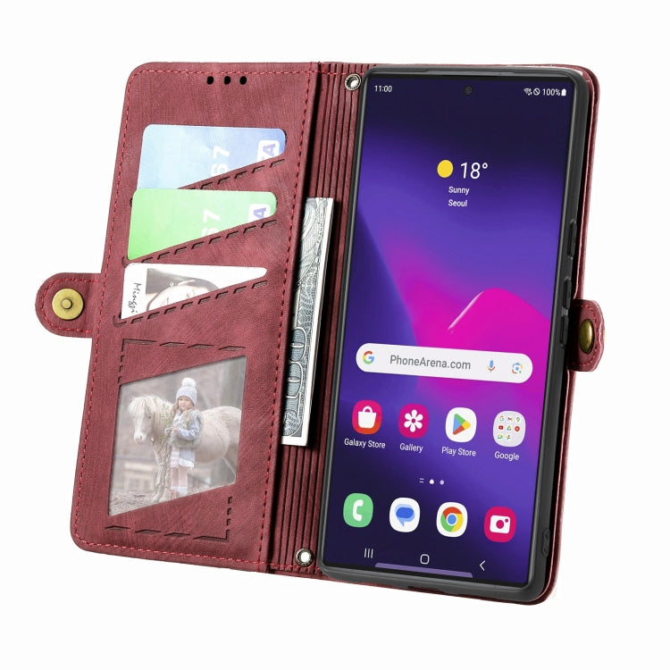 For Samsung Galaxy S25 Ultra 5G Geometric Zipper Wallet Side Buckle Leather Phone Case