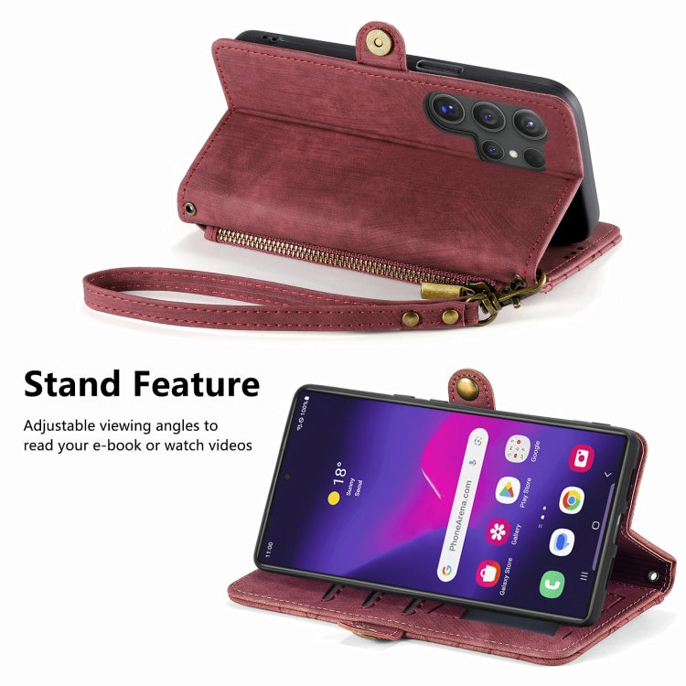For Samsung Galaxy S25 Ultra 5G Geometric Zipper Wallet Side Buckle Leather Phone Case