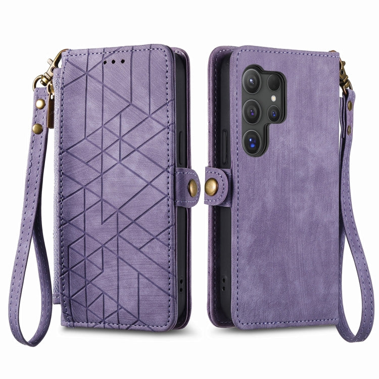 For Samsung Galaxy S25 Ultra 5G Geometric Zipper Wallet Side Buckle Leather Phone Case