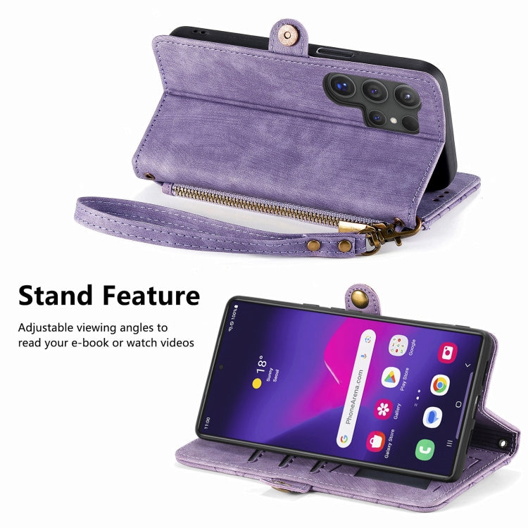 For Samsung Galaxy S25 Ultra 5G Geometric Zipper Wallet Side Buckle Leather Phone Case