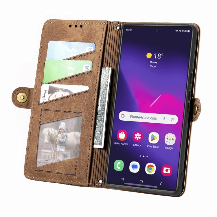 For Samsung Galaxy S25 Ultra 5G Geometric Zipper Wallet Side Buckle Leather Phone Case