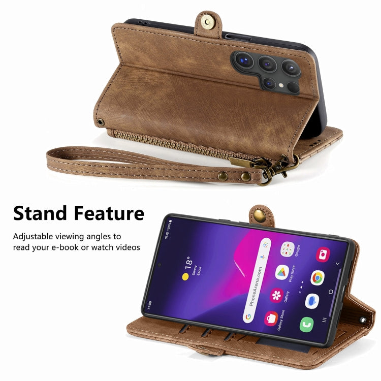 For Samsung Galaxy S25 Ultra 5G Geometric Zipper Wallet Side Buckle Leather Phone Case