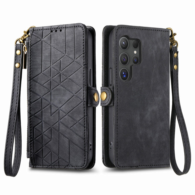 For Samsung Galaxy S25 Ultra 5G Geometric Zipper Wallet Side Buckle Leather Phone Case