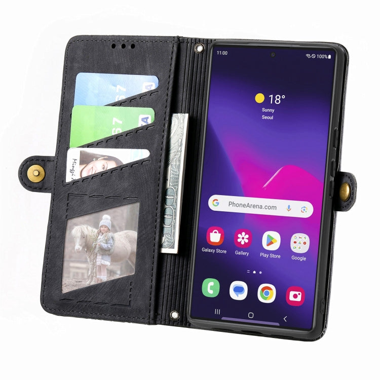 For Samsung Galaxy S25 Ultra 5G Geometric Zipper Wallet Side Buckle Leather Phone Case