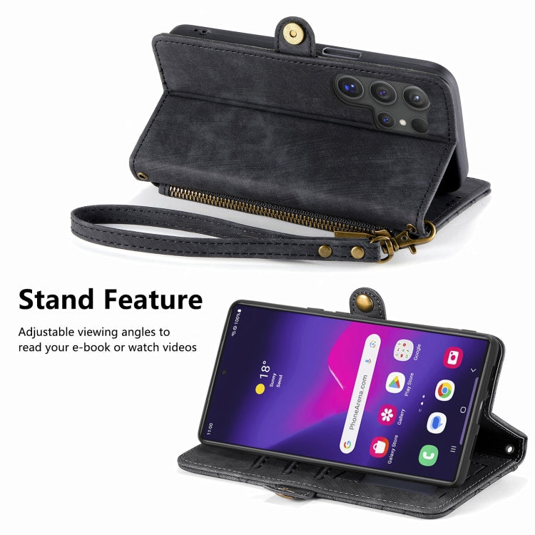 For Samsung Galaxy S25 Ultra 5G Geometric Zipper Wallet Side Buckle Leather Phone Case