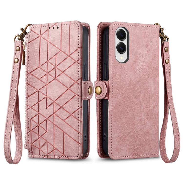 For Samsung Galaxy S25 Edge 5G Geometric Zipper Wallet Side Buckle Leather Phone Case