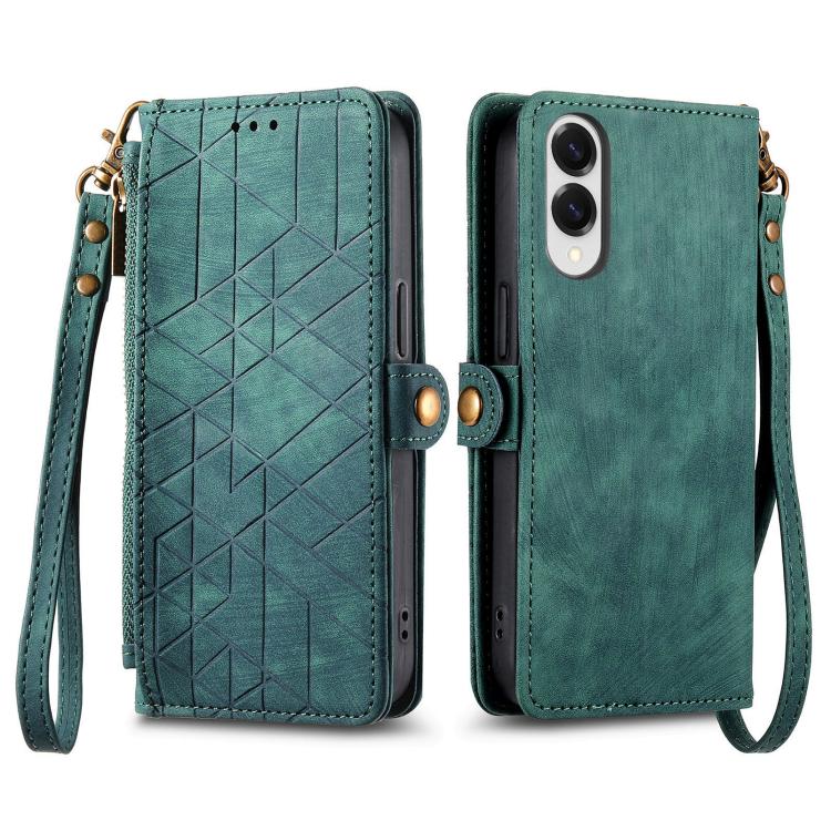 For Samsung Galaxy S25 Edge 5G Geometric Zipper Wallet Side Buckle Leather Phone Case
