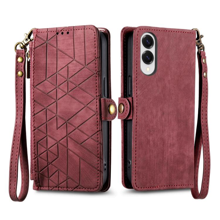 For Samsung Galaxy S25 Edge 5G Geometric Zipper Wallet Side Buckle Leather Phone Case