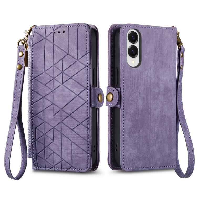 For Samsung Galaxy S25 Edge 5G Geometric Zipper Wallet Side Buckle Leather Phone Case