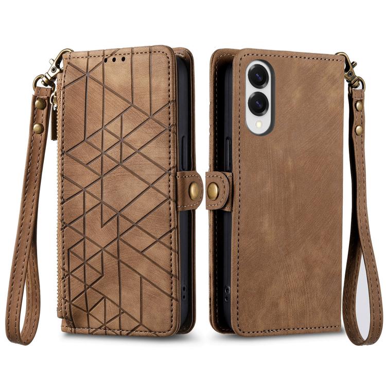 For Samsung Galaxy S25 Edge 5G Geometric Zipper Wallet Side Buckle Leather Phone Case