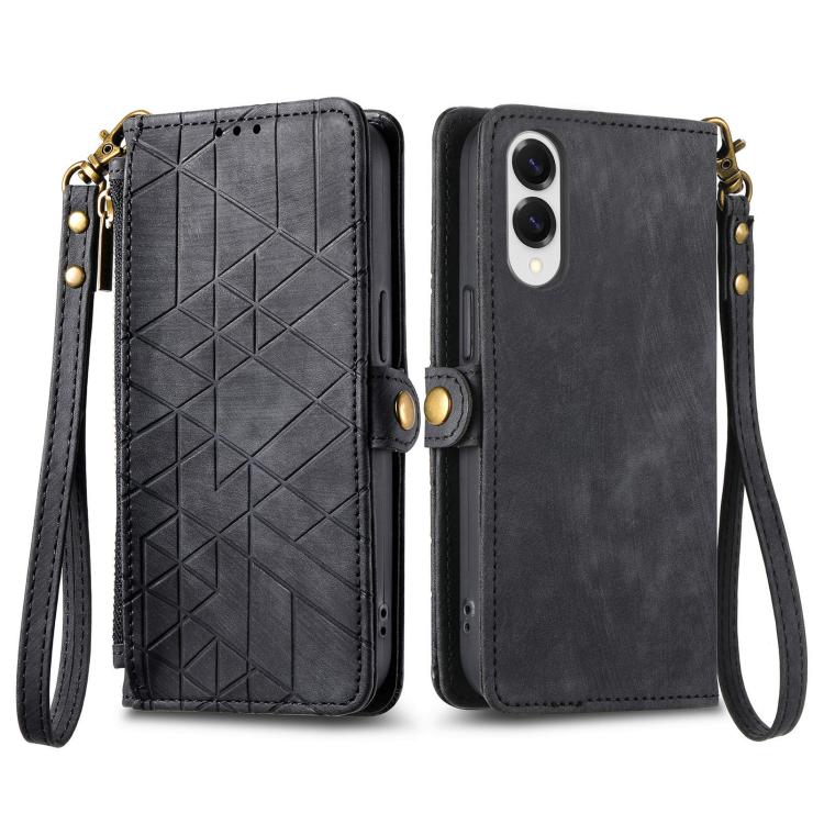 For Samsung Galaxy S25 Edge 5G Geometric Zipper Wallet Side Buckle Leather Phone Case