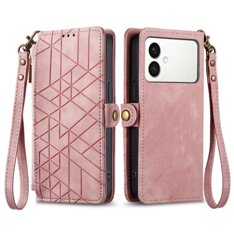 For Samsung Galaxy S26 Edge 5G Geometric Zipper Wallet Side Buckle Leather Phone Case