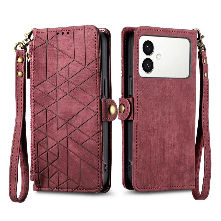 For Samsung Galaxy S26 Edge 5G Geometric Zipper Wallet Side Buckle Leather Phone Case