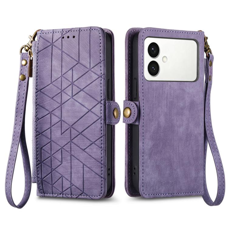 For Samsung Galaxy S26 Edge 5G Geometric Zipper Wallet Side Buckle Leather Phone Case