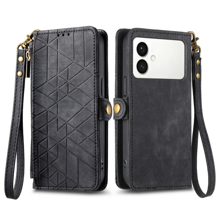 For Samsung Galaxy S26 Edge 5G Geometric Zipper Wallet Side Buckle Leather Phone Case