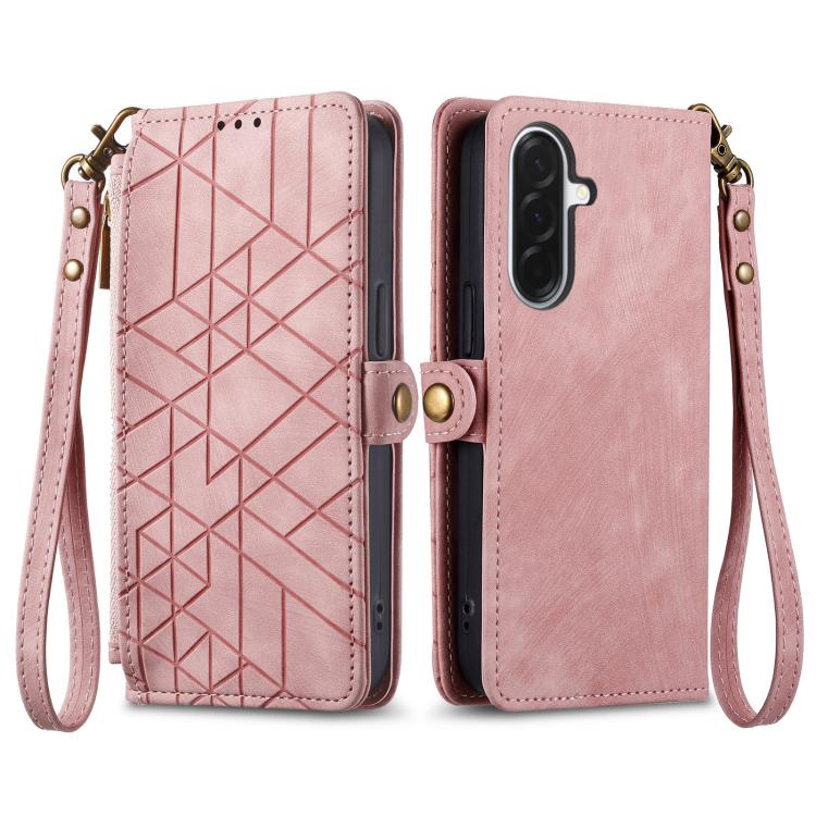 For Samsung Galaxy A37 5G Geometric Zipper Wallet Side Buckle Leather Phone Case