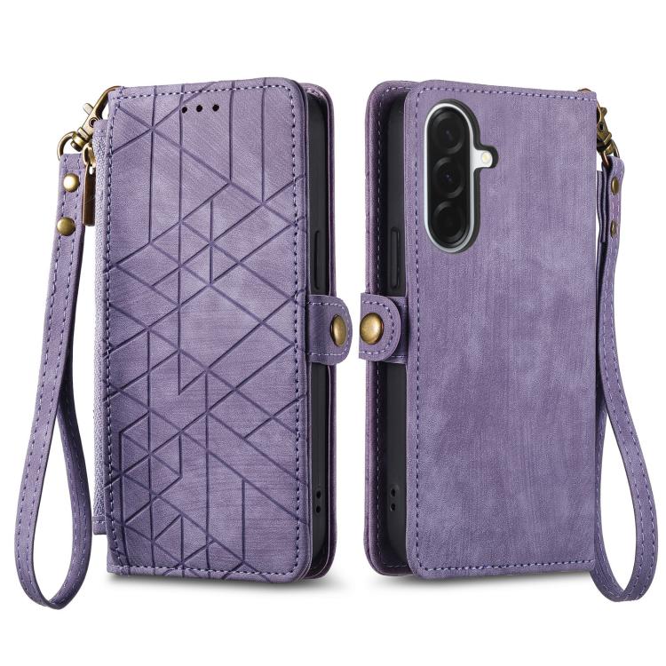 For Samsung Galaxy A37 5G Geometric Zipper Wallet Side Buckle Leather Phone Case