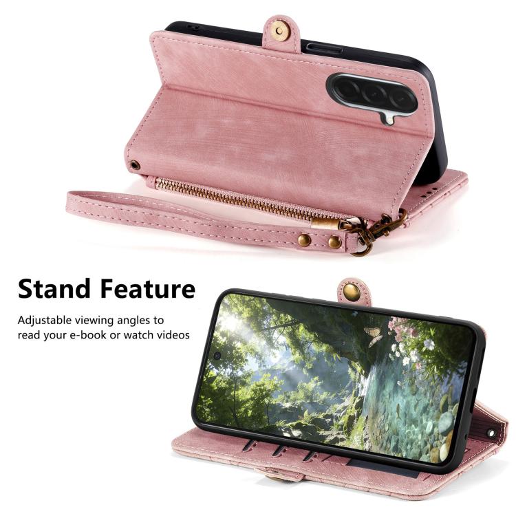 For Samsung Galaxy A57 5G Geometric Zipper Wallet Side Buckle Leather Phone Case