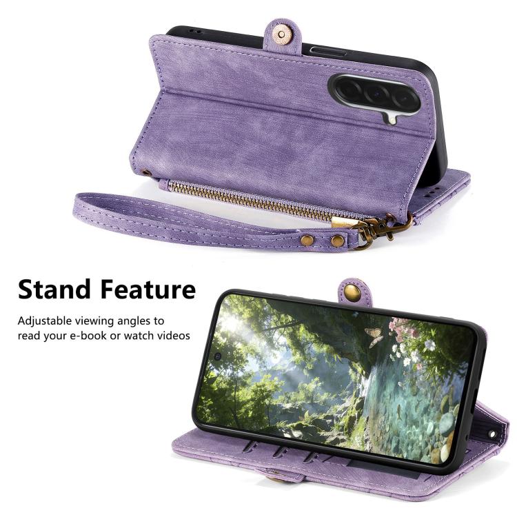 For Samsung Galaxy A57 5G Geometric Zipper Wallet Side Buckle Leather Phone Case