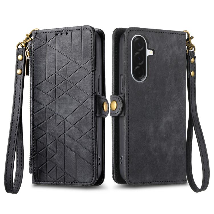 For Samsung Galaxy A57 5G Geometric Zipper Wallet Side Buckle Leather Phone Case